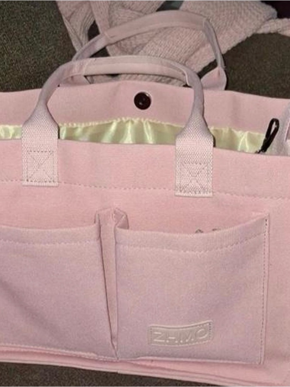 Pink Canvas Tote Bag with Exterior Pockets